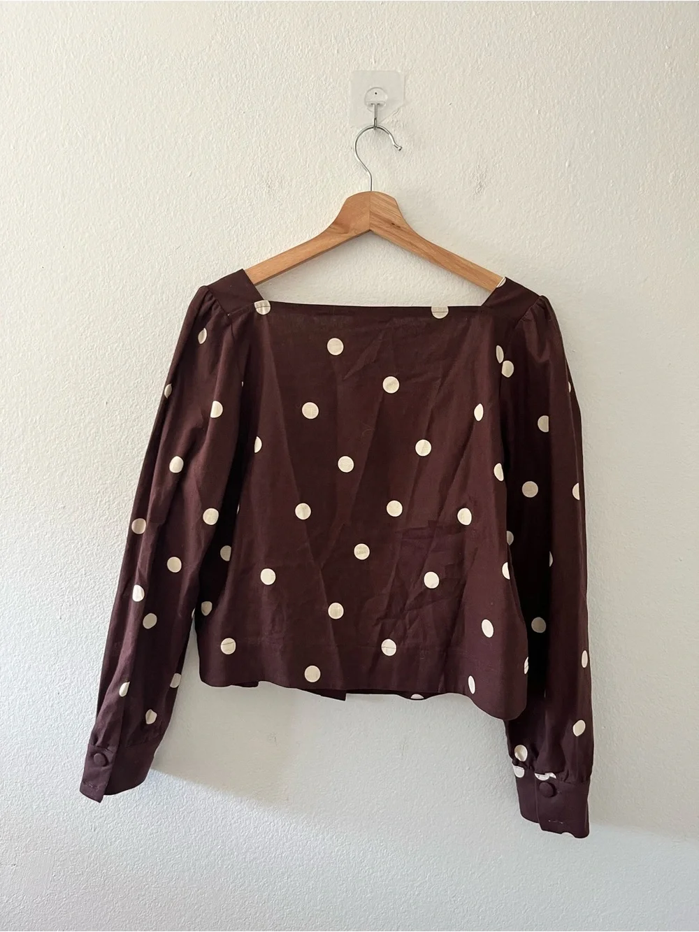 SÉZANE Lorenza Brown Polka Dot Cotton-Linen Top Size 40 US 8 - Picture 5 of 7